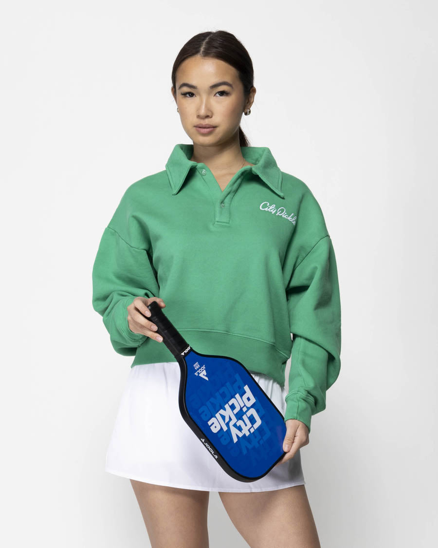 Women's Sweatshirt Polo Cropped Green